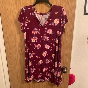 Burgundy Floral T-Shirt/Swing Dress
